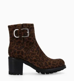 FREE LANCE Paris Boot biker à boucle - Justy 70 - Cuir velours - Léopard Shop