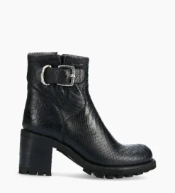 FREE LANCE Paris Boot biker à boucle - Justy 70 - Cuir lavé embossé python - Noir Cheap
