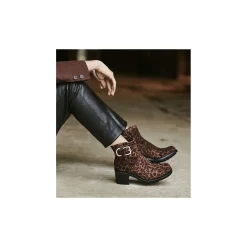 FREE LANCE Paris Boot biker à boucle - Justy 70 - Cuir velours - Léopard Shop