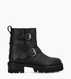 FREE LANCE Paris Boot biker à double boucle - Carrie 45 - Cuir grainé - Noir Flash Sale