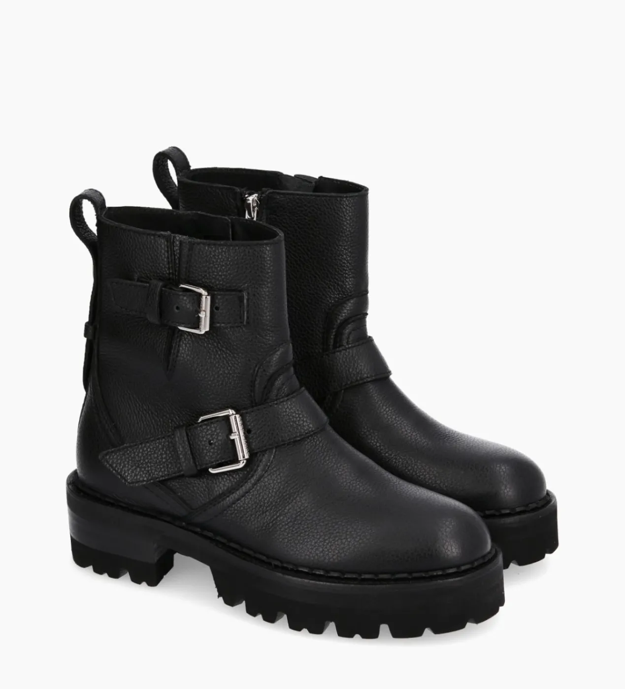 FREE LANCE Paris Boot biker à double boucle - Carrie 45 - Cuir grainé - Noir Flash Sale