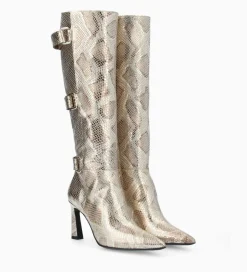 FREE LANCE Paris Botte à talon avec boucles - Cathy 85 - Cuir imprimé serpent - Doré Cheap