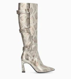 FREE LANCE Paris Botte à talon avec boucles - Cathy 85 - Cuir imprimé serpent - Doré Cheap