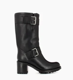 FREE LANCE Paris Botte biker à double boucle biker - Biker 70 - Cuir lisse - Noir Outlet