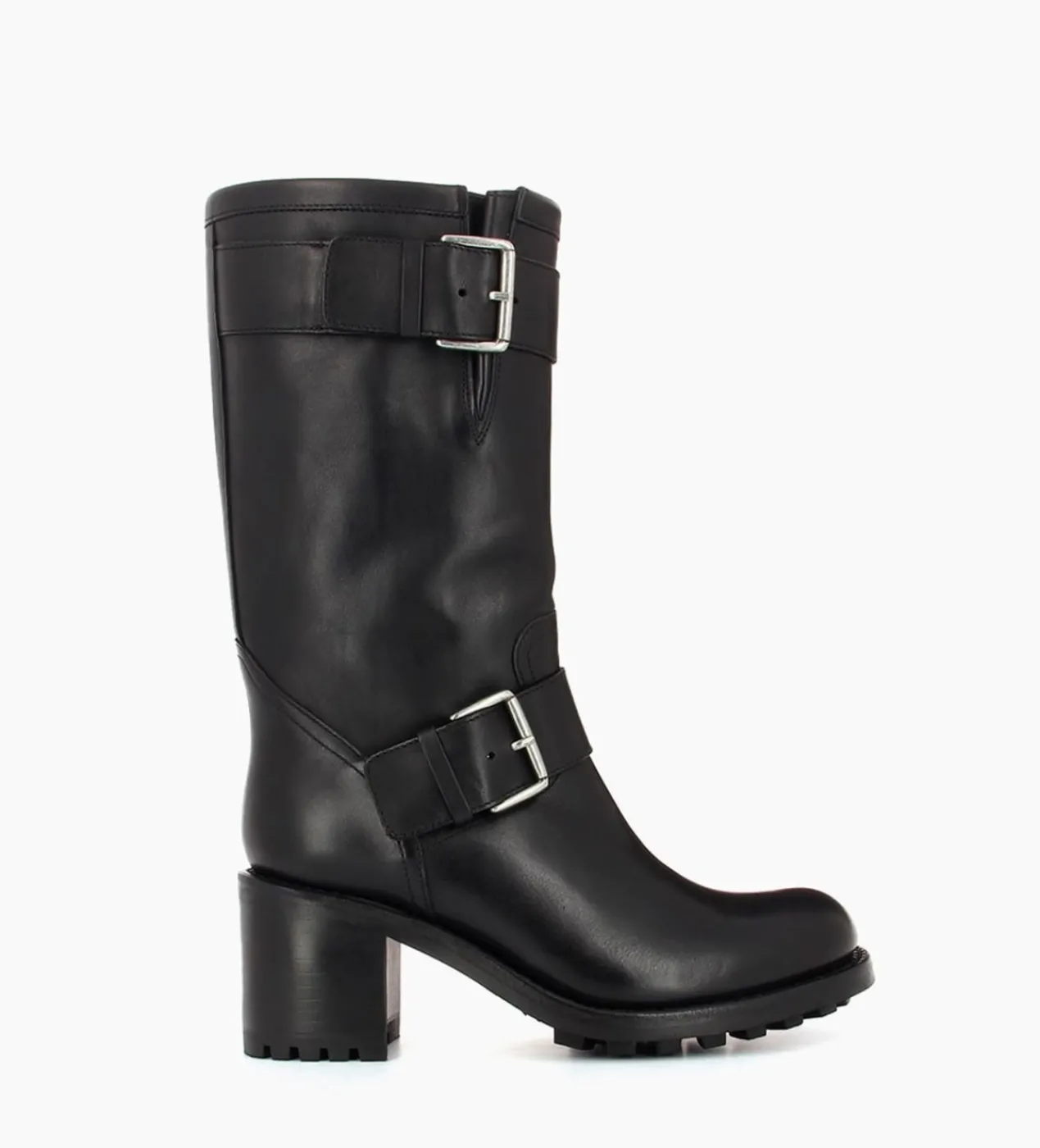 FREE LANCE Paris Botte biker à double boucle biker - Biker 70 - Cuir lisse - Noir Outlet