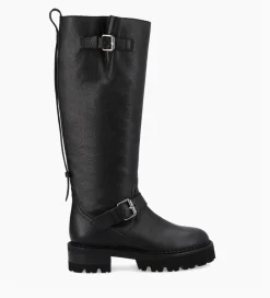 FREE LANCE Paris Botte biker à double boucle - Carra 45 - Cuir grainé - Noir Fashion