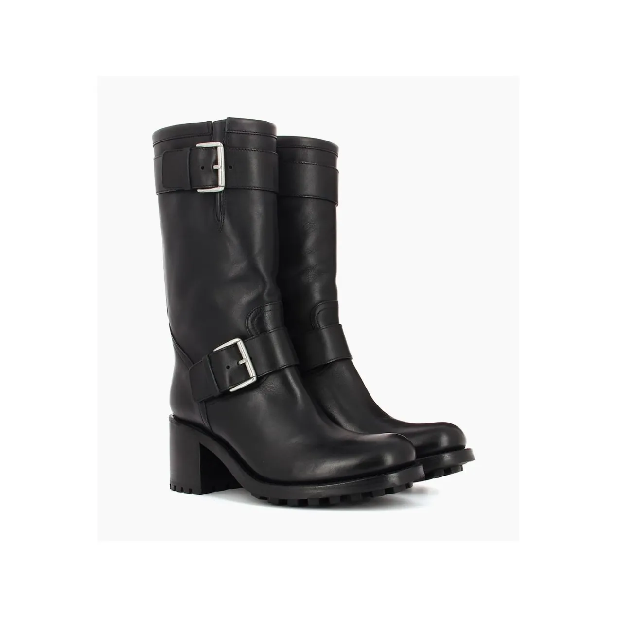 FREE LANCE Paris Botte biker à double boucle biker - Biker 70 - Cuir lisse - Noir Outlet