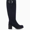 FREE LANCE Paris Botte biker zippée à boucle - Justy 70 - Cuir velours - Marine Clearance
