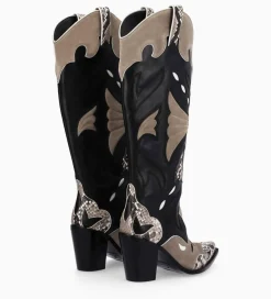 FREE LANCE Paris Botte western à talon - Annie 80 - Cuir de veau/Velours/Nappa/Serpent - Noir/Beige/Taupe Cheap
