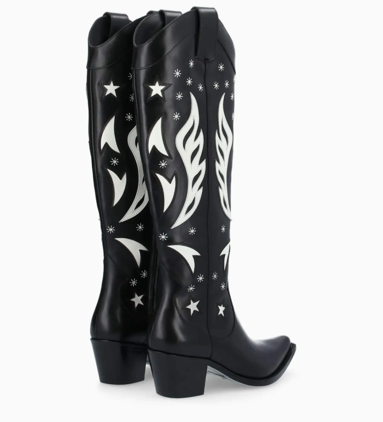 FREE LANCE Paris Botte western à talon brodée - Tina 50 - Cuir de veau lisse brillant - Noir/Beige Best Sale