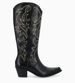 FREE LANCE Paris Botte western brodée à talon - Ruby 50 - Cuir de veau lisse brillant - Noir Clearance