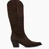 FREE LANCE Paris Botte western brodée à talon - Ruby 50 - Cuir velours - Marron foncé Marronfoncé Store