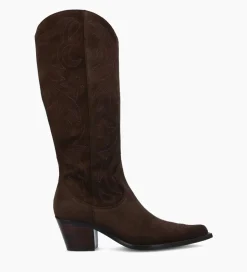 FREE LANCE Paris Botte western brodée à talon - Ruby 50 - Cuir velours - Marron foncé Marronfoncé Store