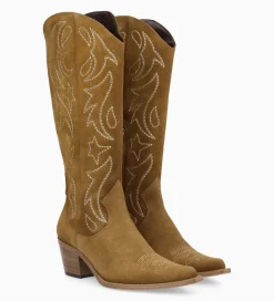 FREE LANCE Paris Botte western brodée à talon - Ruby 50 - Cuir velours - Sienna Fashion