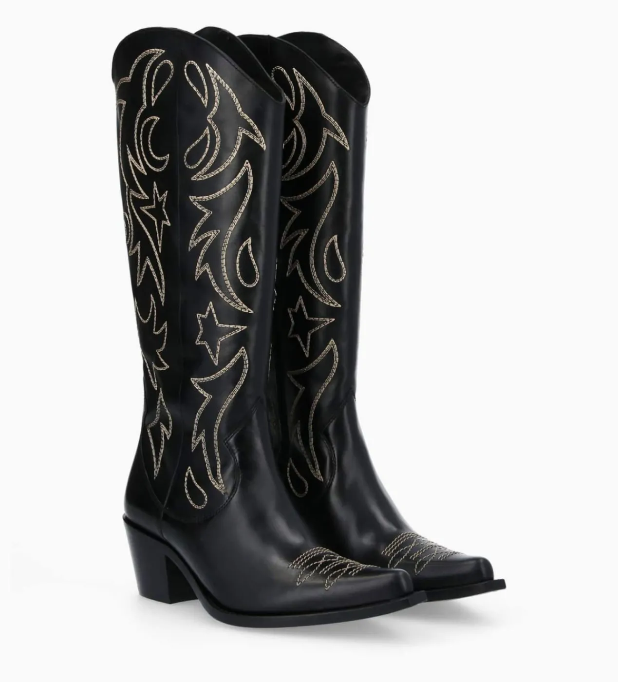 FREE LANCE Paris Botte western brodée à talon - Ruby 50 - Cuir de veau lisse brillant - Noir Clearance