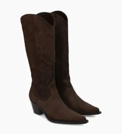 FREE LANCE Paris Botte western brodée à talon - Ruby 50 - Cuir velours - Marron foncé Marronfoncé Store