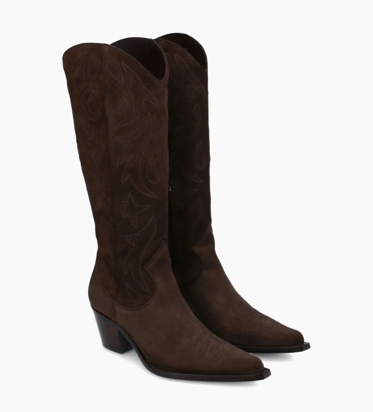 FREE LANCE Paris Botte western brodée à talon - Ruby 50 - Cuir velours - Marron foncé Marronfoncé Store