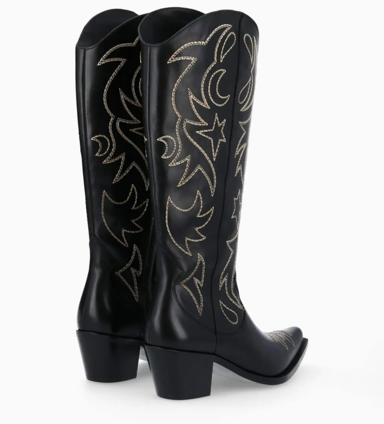 FREE LANCE Paris Botte western brodée à talon - Ruby 50 - Cuir de veau lisse brillant - Noir Clearance