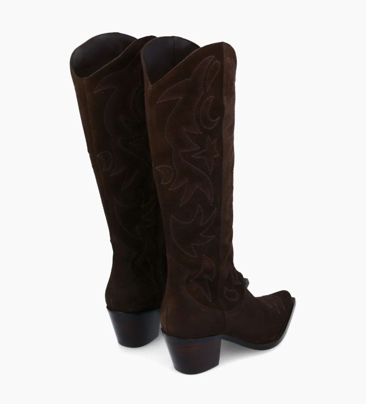 FREE LANCE Paris Botte western brodée à talon - Ruby 50 - Cuir velours - Marron foncé Marronfoncé Store