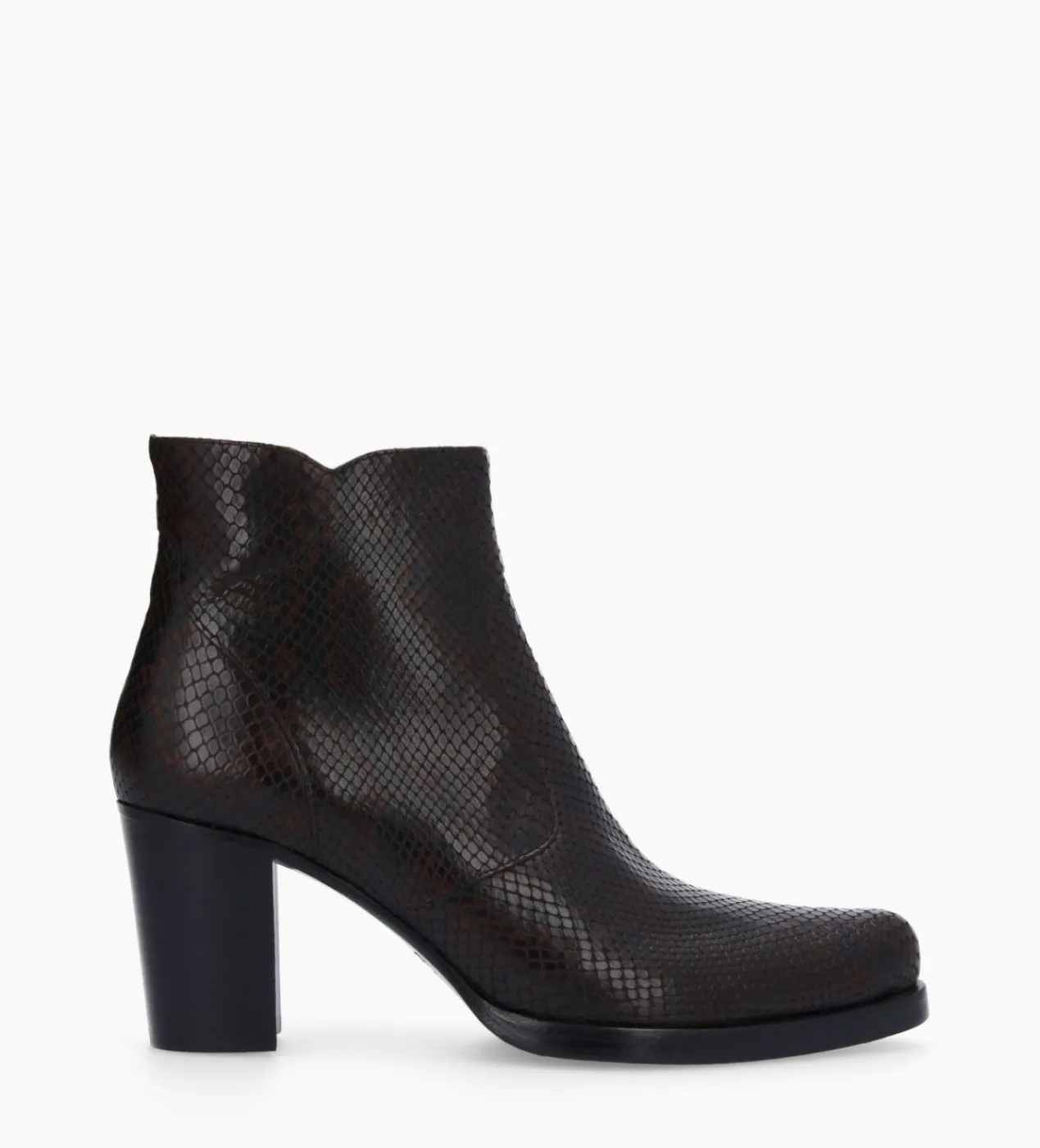 FREE LANCE Paris Bottine à talon à zip - Paddy 70 - Cuir imprimé serpent - Café Cheap