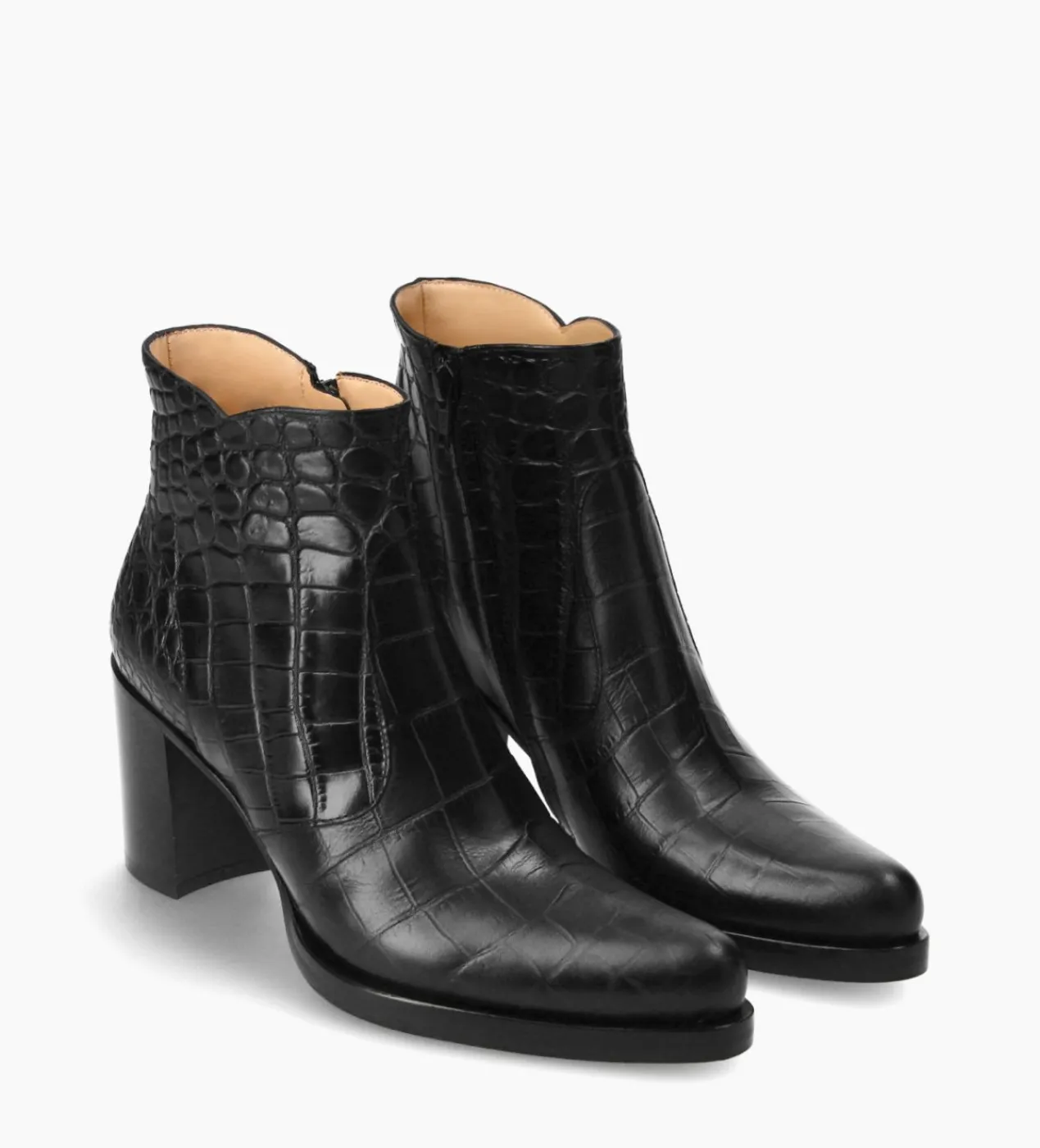 FREE LANCE Paris Bottine à talon à zip - Paddy 70 - Cuir embossé croco - Noir Shop