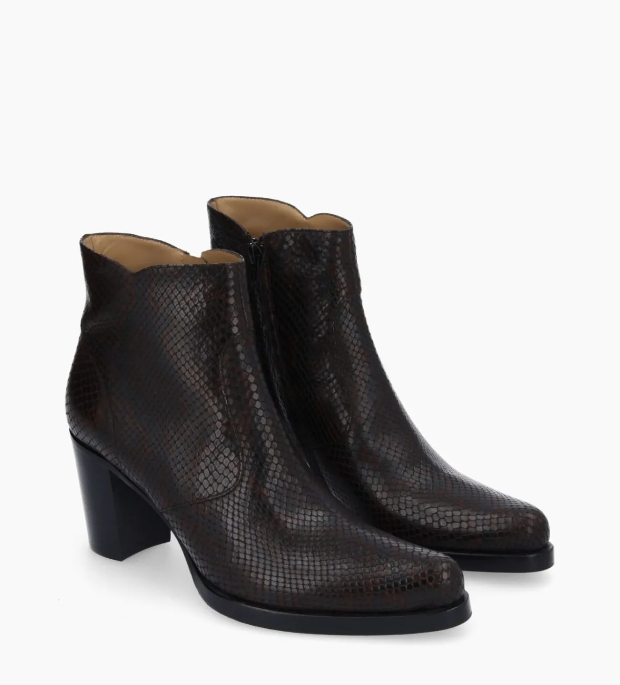 FREE LANCE Paris Bottine à talon à zip - Paddy 70 - Cuir imprimé serpent - Café Cheap