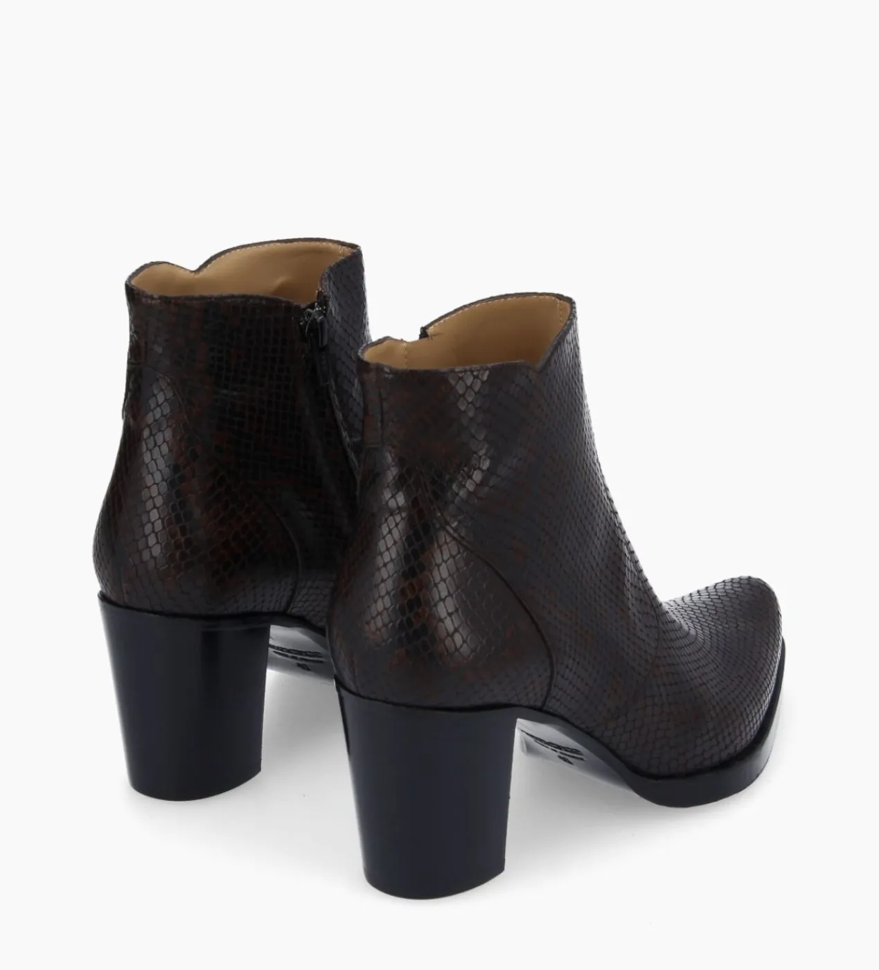 FREE LANCE Paris Bottine à talon à zip - Paddy 70 - Cuir imprimé serpent - Café Cheap