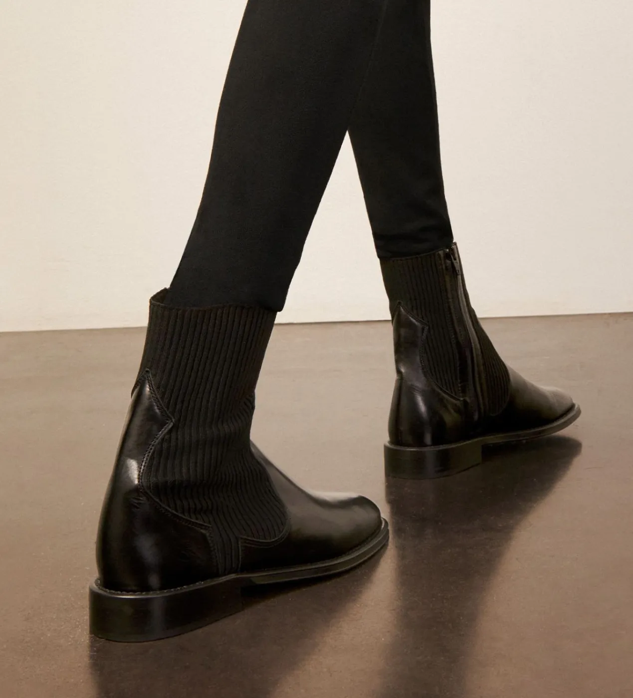FREE LANCE Paris Bottine chelsea - Harri 25 - Cuir de veau lisse brillant/Maille - Noir Best Sale