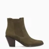 FREE LANCE Paris Bottine chelsea à talon - Jane 70 - Cuir velours - Kaki Sale