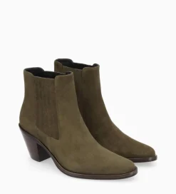 FREE LANCE Paris Bottine chelsea à talon - Jane 70 - Cuir velours - Kaki Sale
