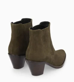 FREE LANCE Paris Bottine chelsea à talon - Jane 70 - Cuir velours - Kaki Sale