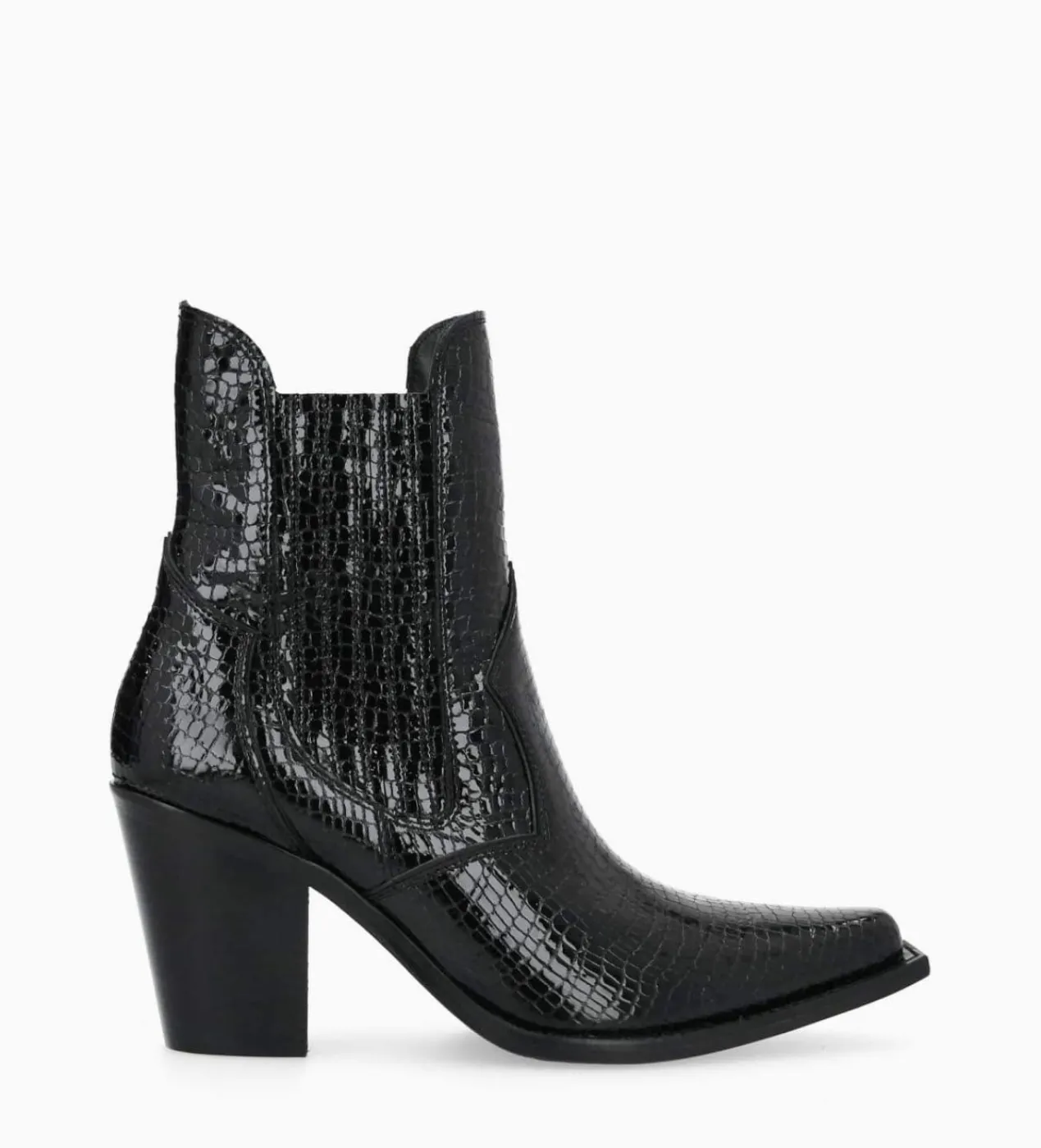 FREE LANCE Paris Bottine chelsea à talon - Sandy 80 - Cuir imprimé serpent verni - Noir Discount