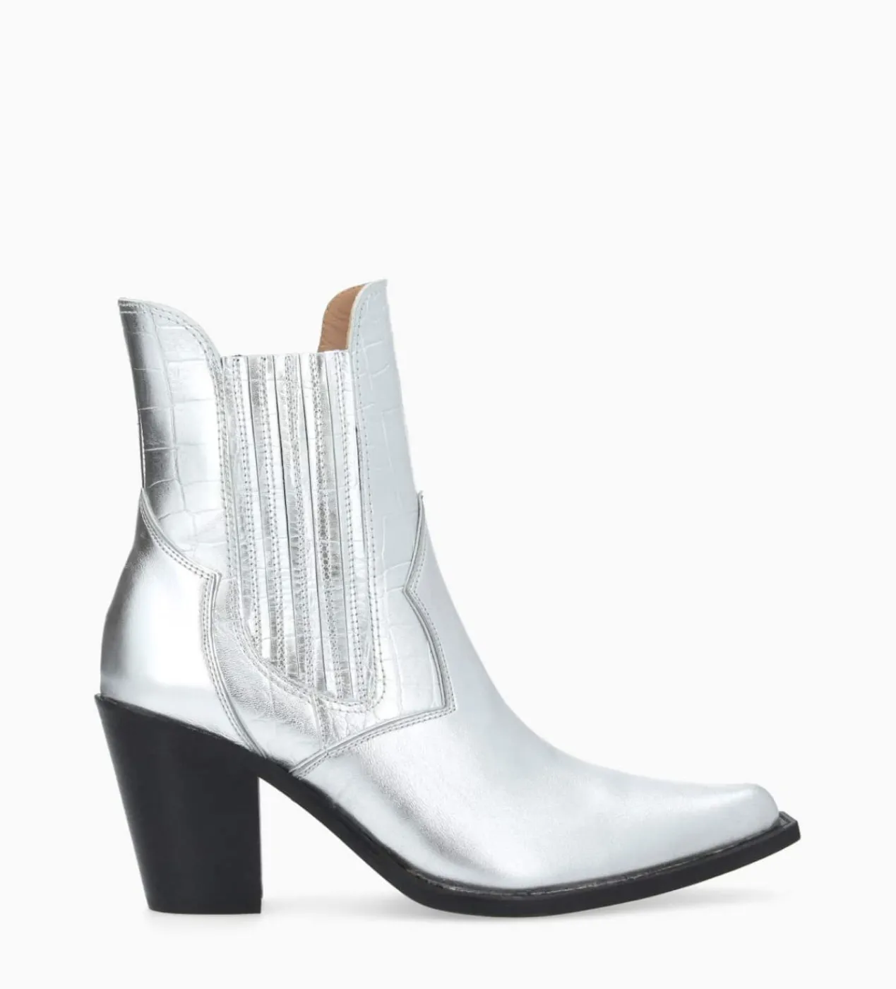 FREE LANCE Paris Bottine chelsea à talon - Sandy 80 - Cuir imprimé crocodile/Cuir métallisé - Argent Cheap