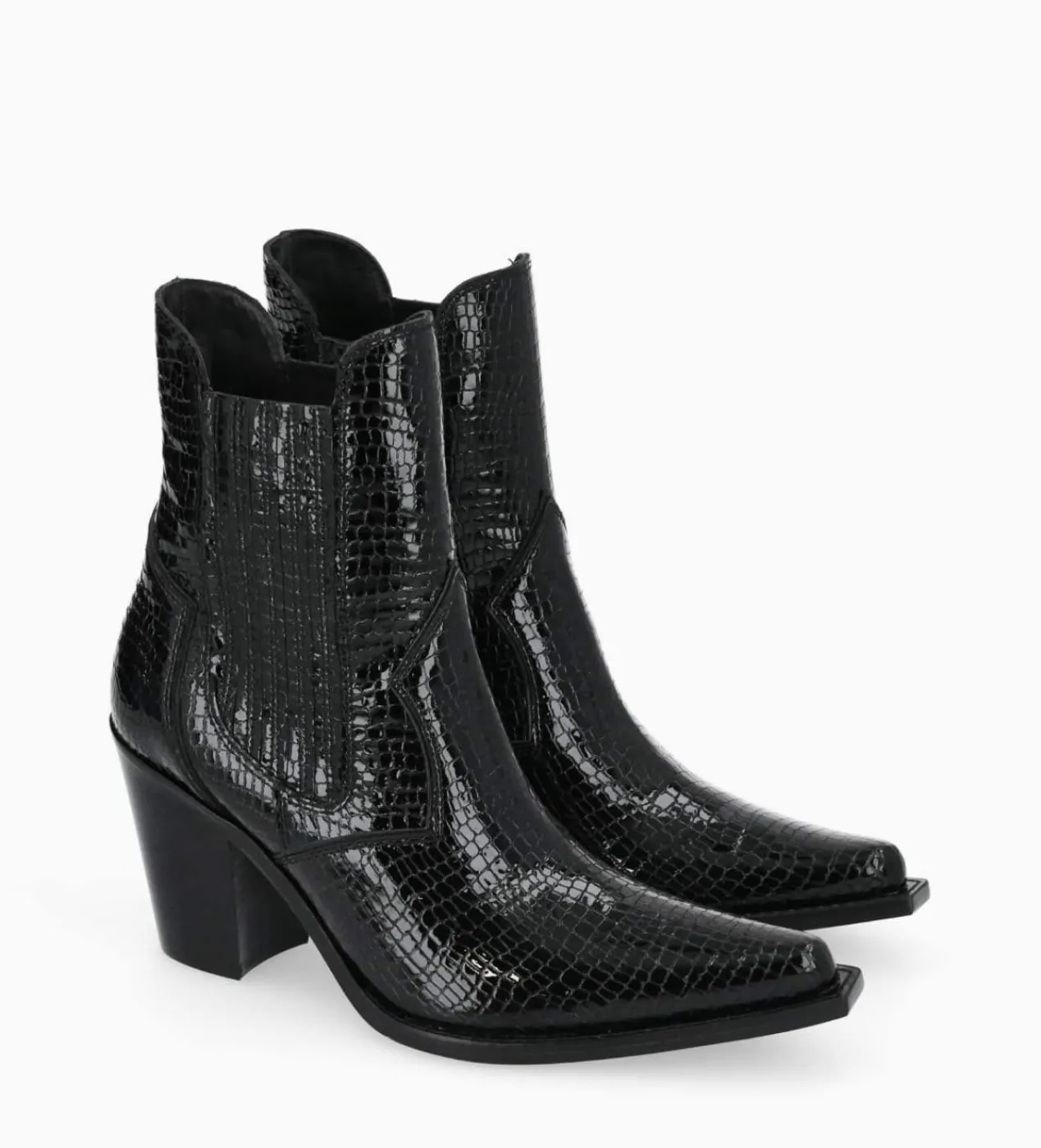 FREE LANCE Paris Bottine chelsea à talon - Sandy 80 - Cuir imprimé serpent verni - Noir Discount