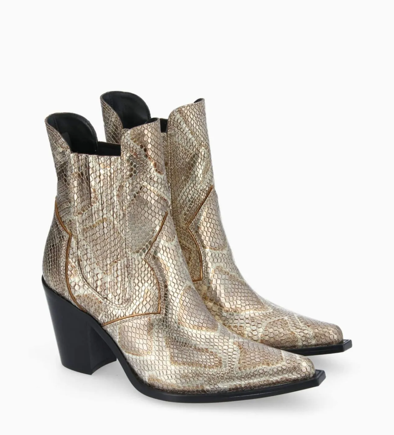 FREE LANCE Paris Bottine chelsea à talon - Sandy 80 - Cuir imprimé serpent - Doré Shop