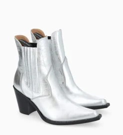 FREE LANCE Paris Bottine chelsea à talon - Sandy 80 - Cuir imprimé crocodile/Cuir métallisé - Argent Cheap