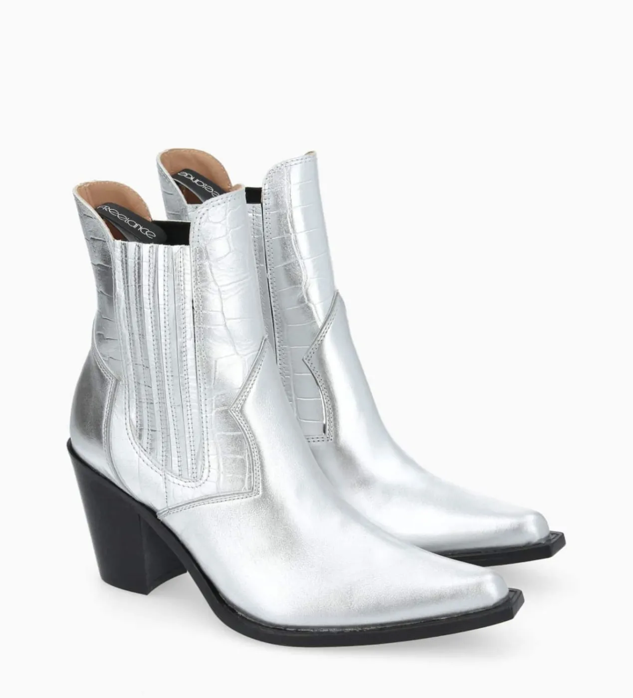 FREE LANCE Paris Bottine chelsea à talon - Sandy 80 - Cuir imprimé crocodile/Cuir métallisé - Argent Cheap