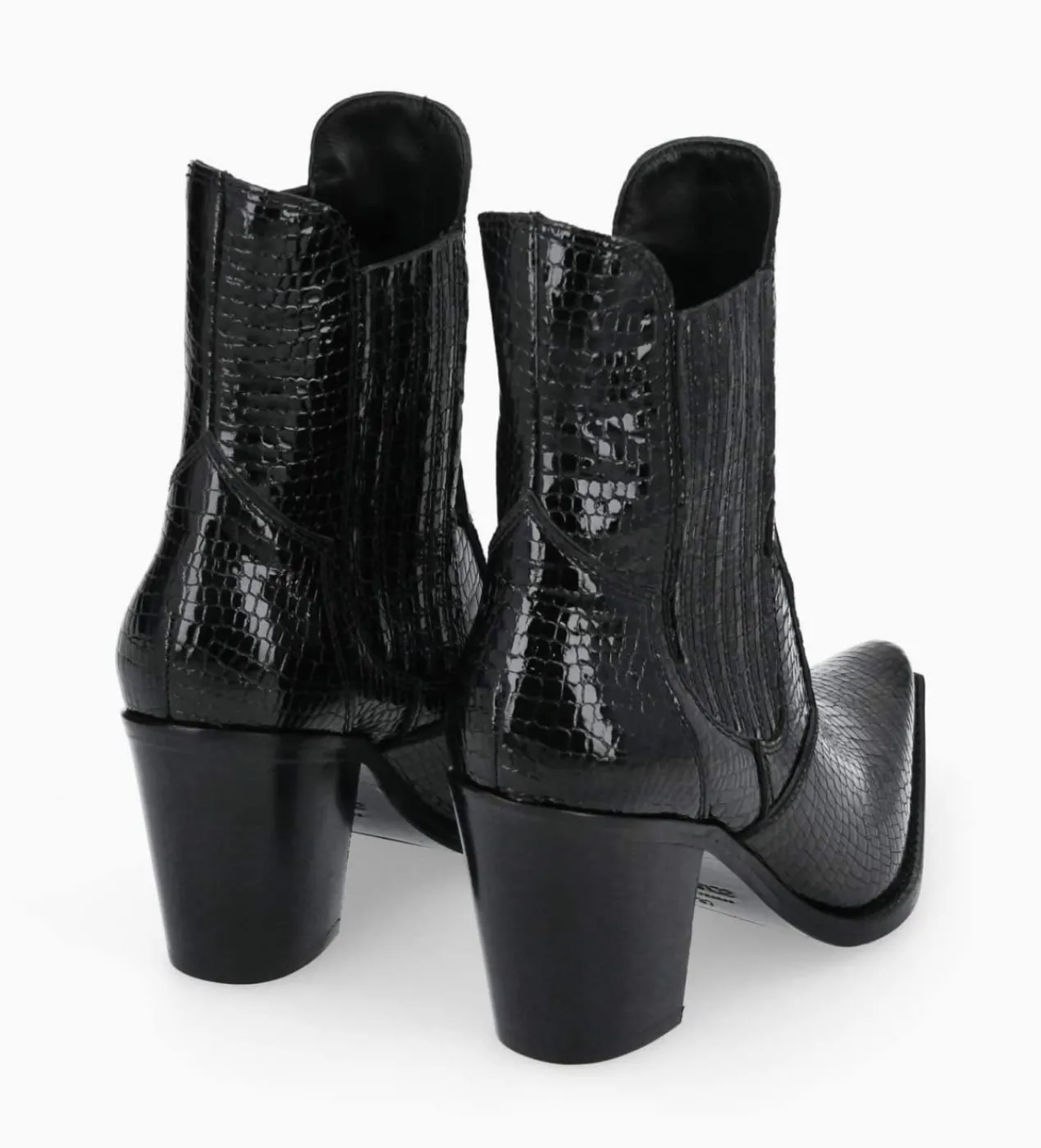 FREE LANCE Paris Bottine chelsea à talon - Sandy 80 - Cuir imprimé serpent verni - Noir Discount
