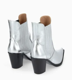 FREE LANCE Paris Bottine chelsea à talon - Sandy 80 - Cuir imprimé crocodile/Cuir métallisé - Argent Cheap