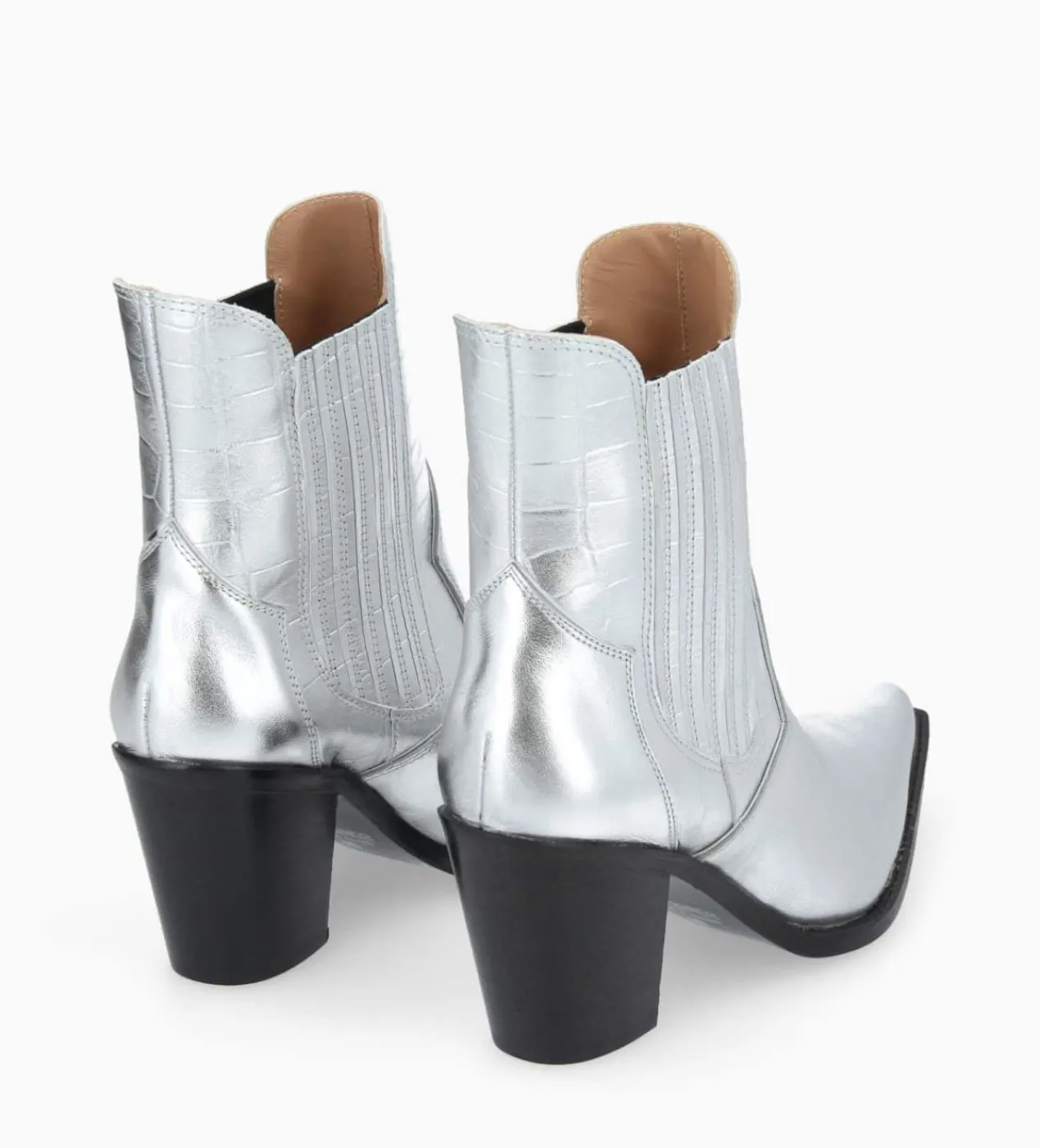 FREE LANCE Paris Bottine chelsea à talon - Sandy 80 - Cuir imprimé crocodile/Cuir métallisé - Argent Cheap