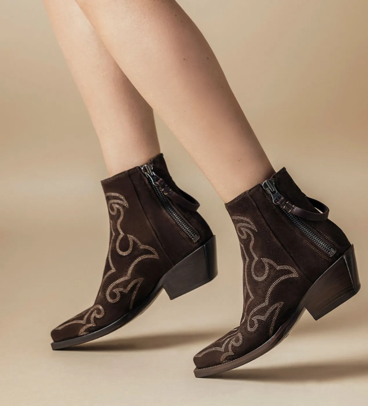 FREE LANCE Paris Bottine Western - Calamity 40 - Cuir velours - Marron foncé Marronfoncé Fashion