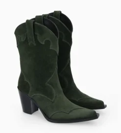 FREE LANCE Paris Bottine western à talon - Andy 80 - Cuir velours - Militaire Hot