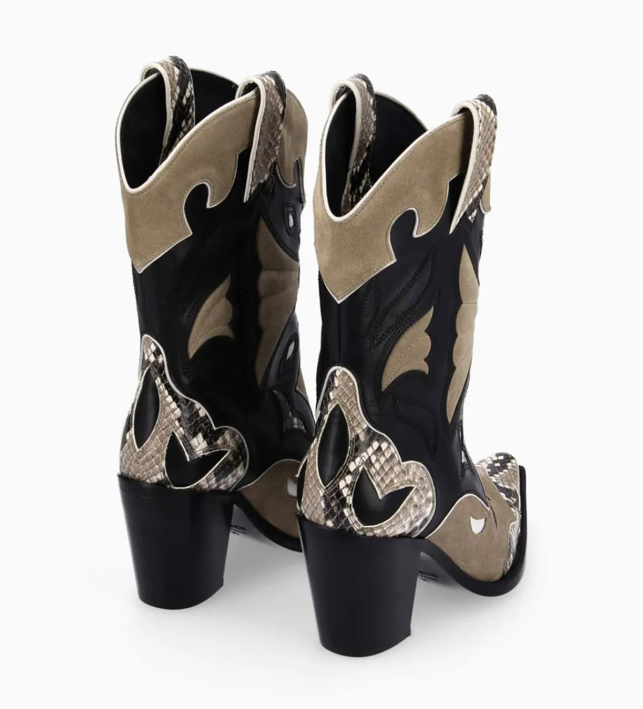 FREE LANCE Paris Bottine western à talon - Andrea 80 - Cuir de veau/Velours/Nappa/Serpent - Noir/Beige/Taupe Discount