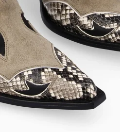 FREE LANCE Paris Bottine western à talon - Andrea 80 - Cuir de veau/Velours/Nappa/Serpent - Noir/Beige/Taupe Discount