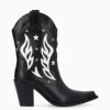 FREE LANCE Paris Bottine western à talon brodée - Tippi 80 - Cuir de veau lisse brillant - Noir/Beige Store