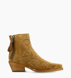 FREE LANCE Paris Bottine Western brodée - Calamity 40 - Cuir velours - Cigare Outlet