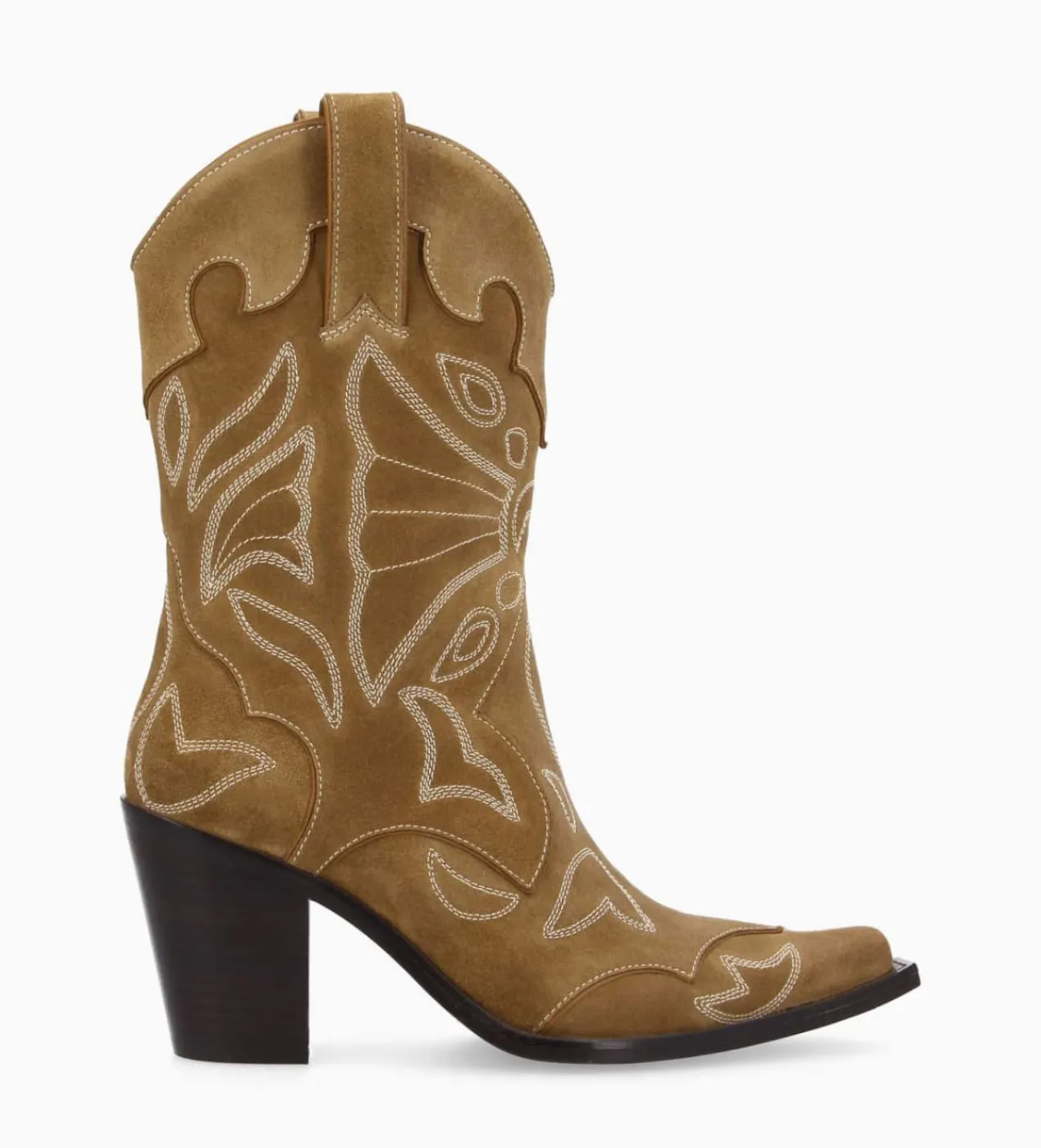 FREE LANCE Paris Bottine western brodée à talon - Andrea 80 - Cuir velours - Sienna Fashion