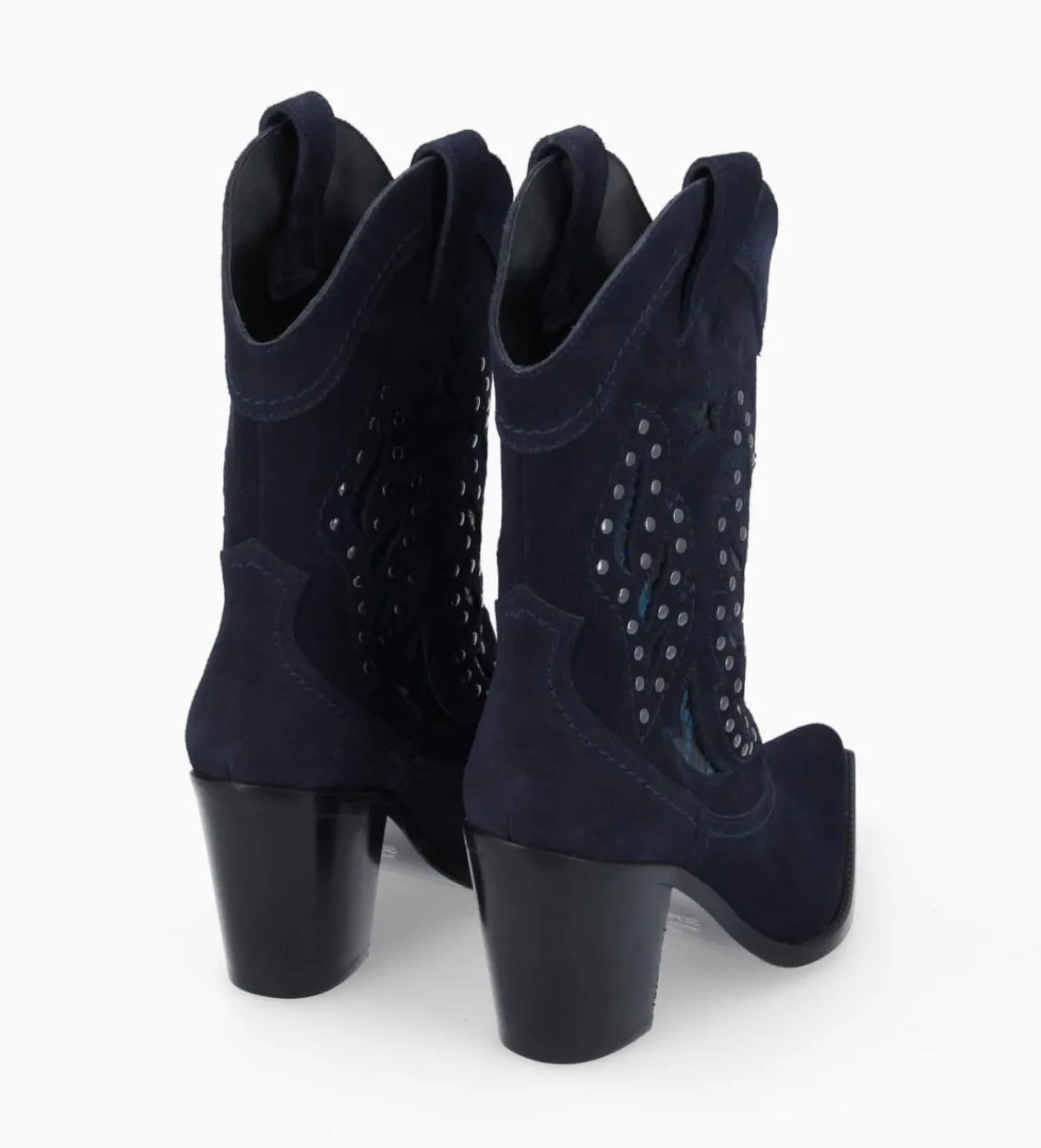 FREE LANCE Paris Bottine western brodée à talon avec clous - Tippi 80 - Cuir velours/Cuir imprimé serpent - Marine Flash Sale