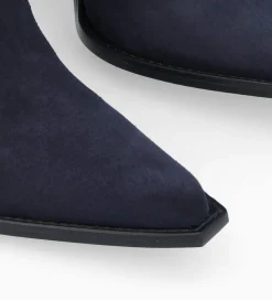 FREE LANCE Paris Bottine western brodée à talon avec clous - Tippi 80 - Cuir velours/Cuir imprimé serpent - Marine Flash Sale