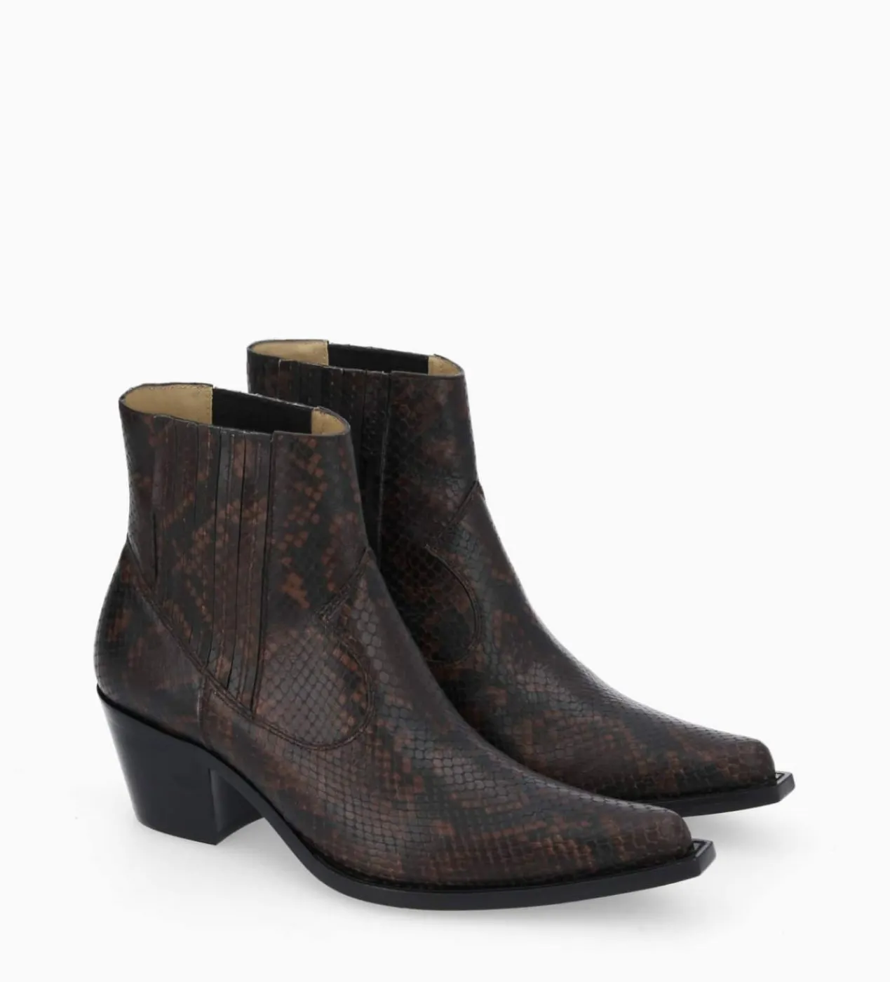 FREE LANCE Paris Bottine western chelsea - Sibelle 50 - Cuir imprimé serpent - Café Fashion